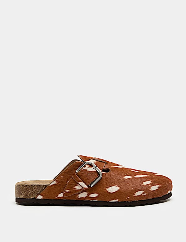 Leather Hair On Animal Print Clogs - LU