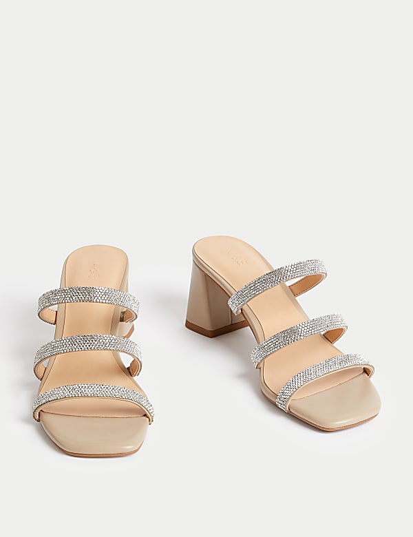 Sparkle Strappy Block Heel Mules - US