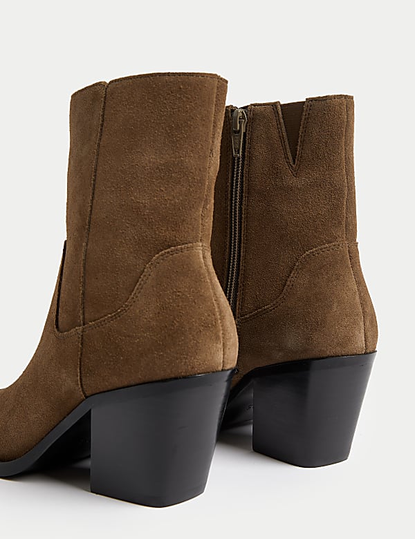 Suede Cowboy Chisel Toe Ankle Boots - VN