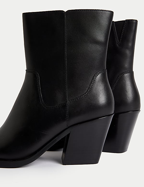 Leren enkelhoge cowboylaarsjes met afgeronde neus - NL