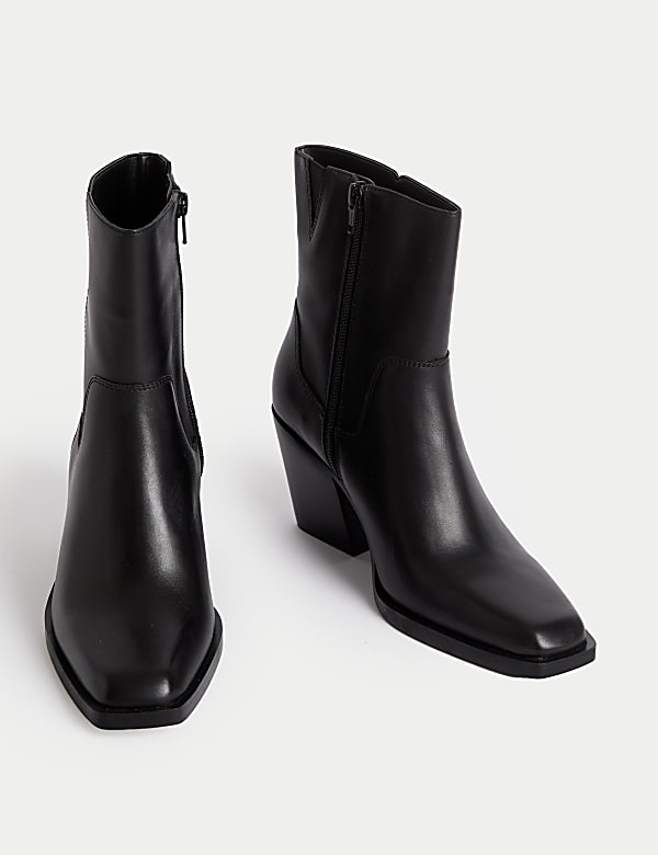 Leren enkelhoge cowboylaarsjes met afgeronde neus - NL