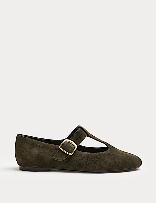 Suede T-Bar Flat Ballet Pumps - DK