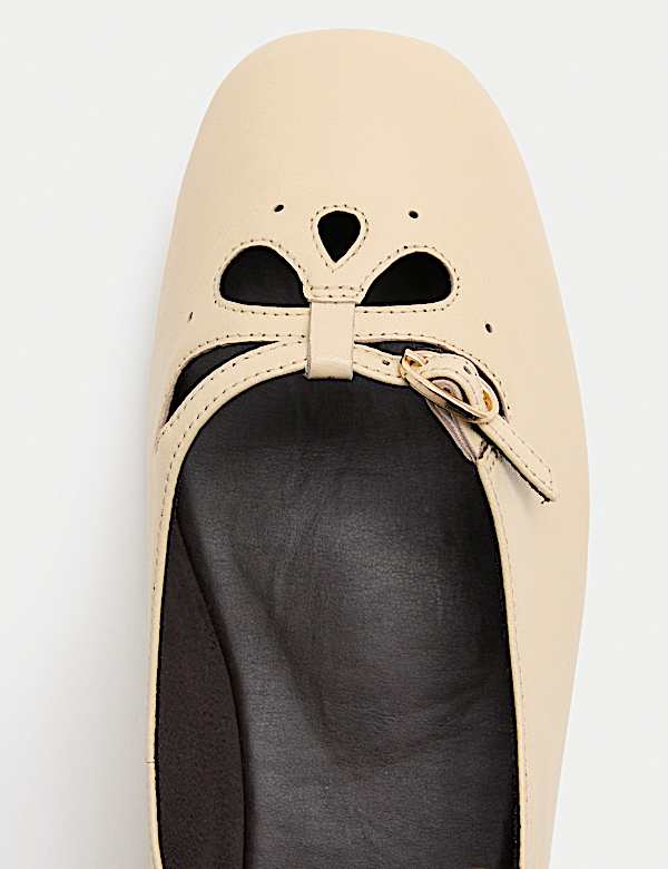 Leather Cut Out Mary Jane Ballet Pumps - CZ