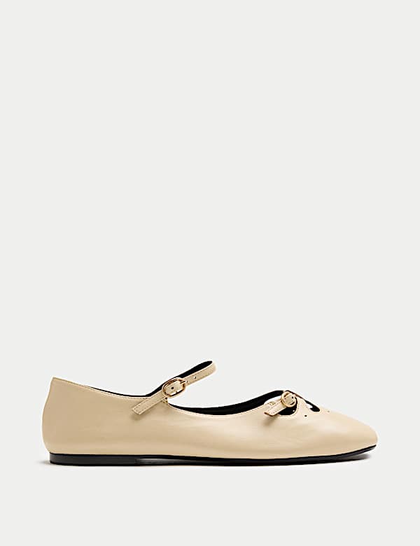 Leather Cut Out Mary Jane Ballet Pumps - CZ