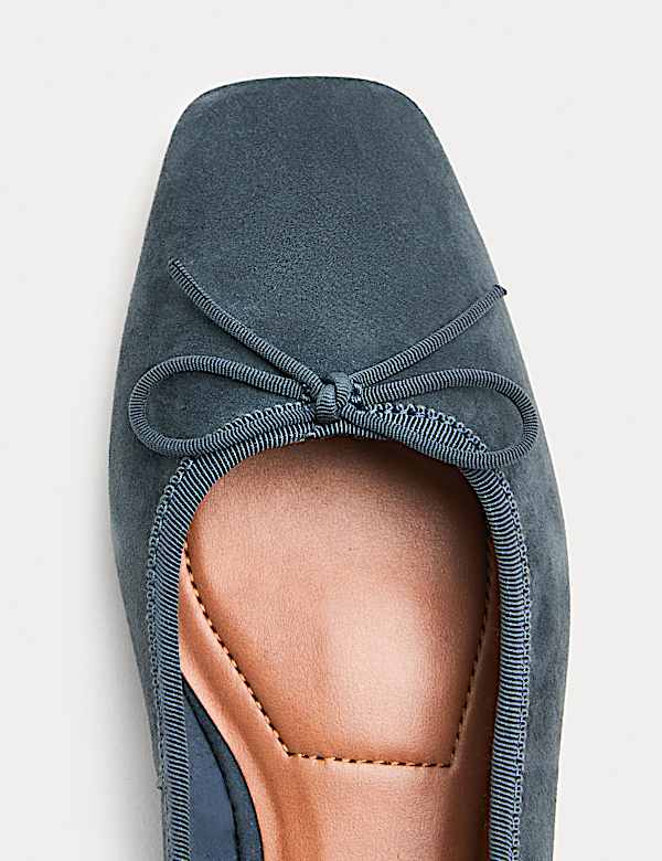Suede Flat Square Toe Ballet Pumps - DE