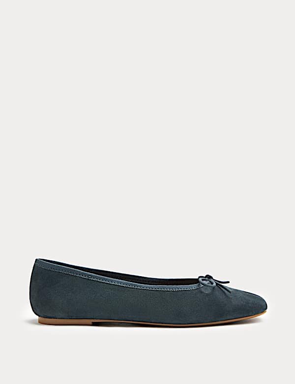 Suede Flat Square Toe Ballet Pumps - DE