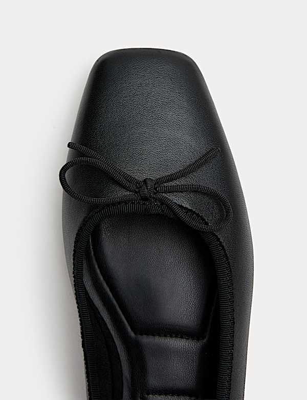 Leather Bow Square Toe Flat Ballet Pumps - HU