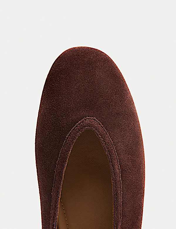 Suede Flat Round Toe Ballet Pumps - HR