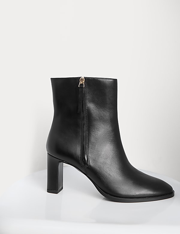 Leather Block Heel Ankle Boots - US