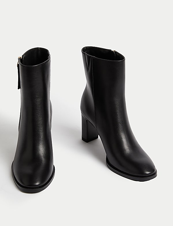 Leren enkellaarsjes met blokhak - NL