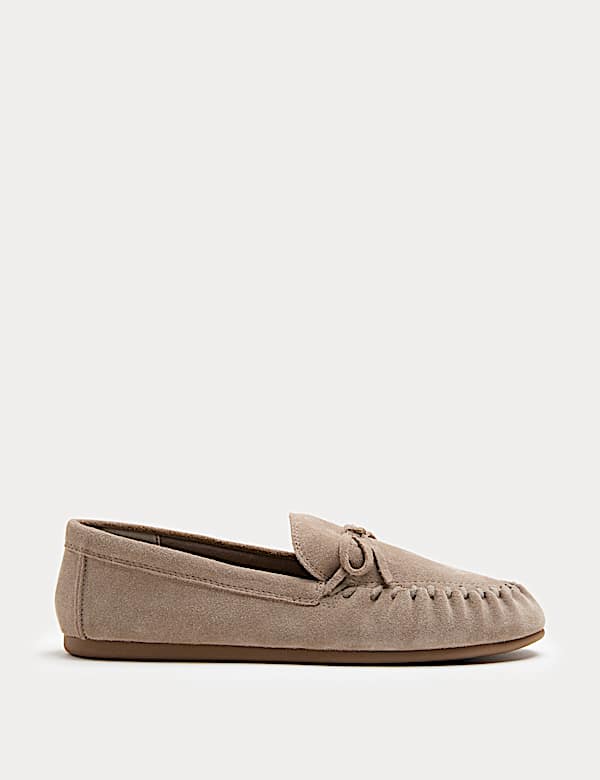 Suede Bow Flat Driver Shoes - BE