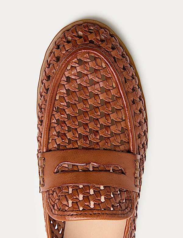 Leather Woven Flat Loafers - SE
