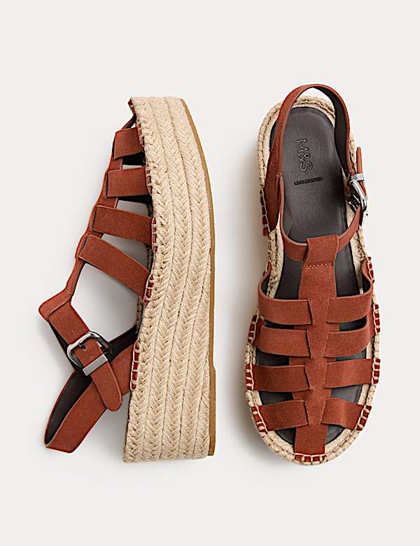Suede Buckle Flatform Fisherman Espadrilles - IL