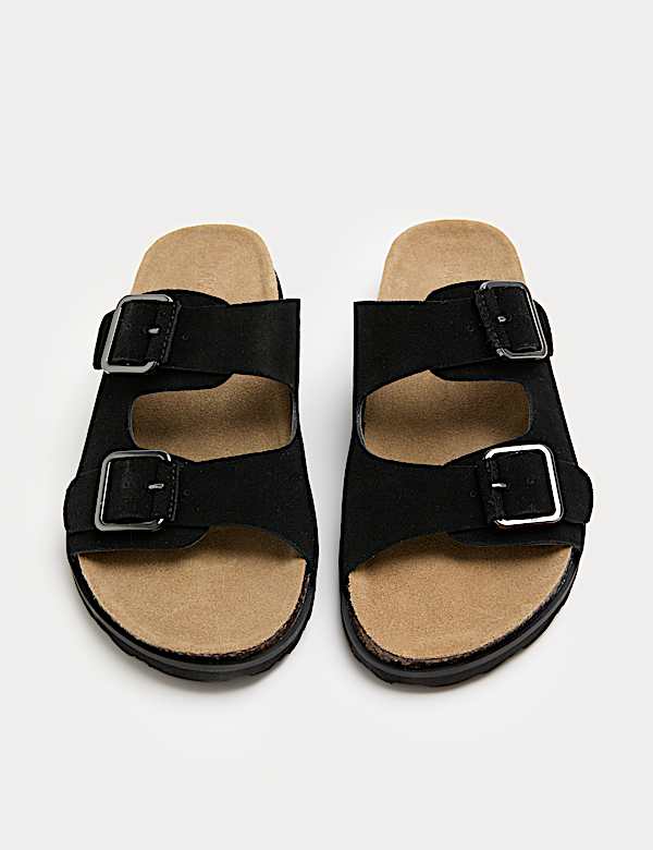 Suede Double Buckle Footbed Mules - RO