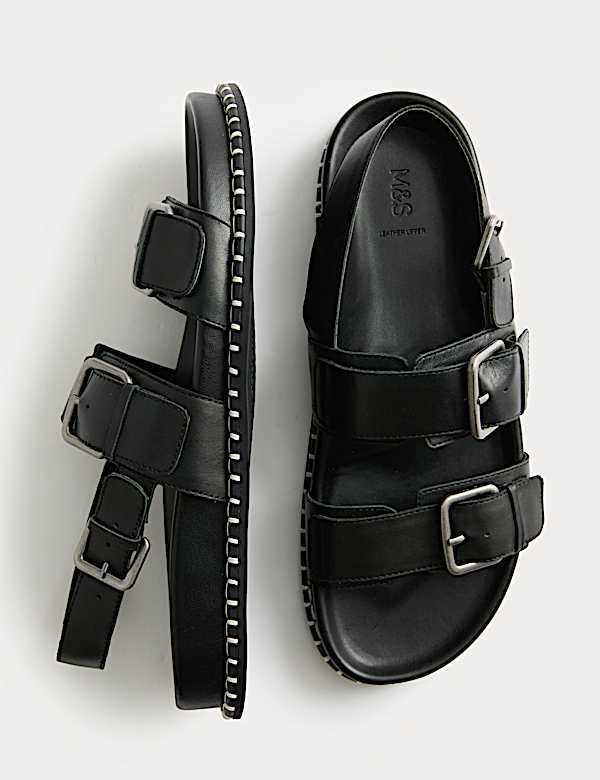 Leather Double Buckle Footbed Sandals - BN