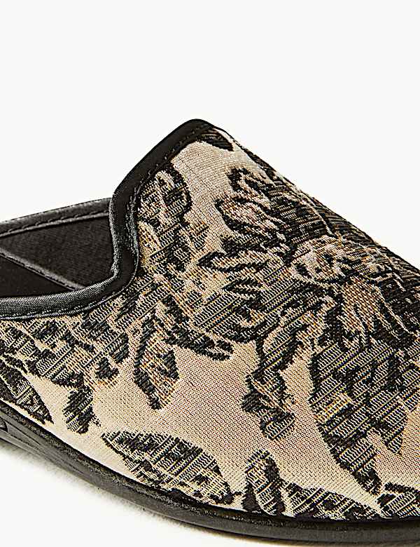 Wedge Heel Floral Print Mule Slippers