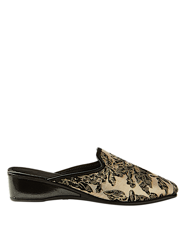 Wedge Heel Floral Print Mule Slippers