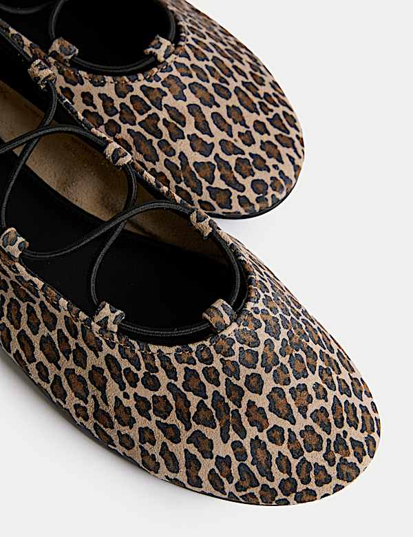 Leather Leopard Print Strappy Flat Pumps - NL