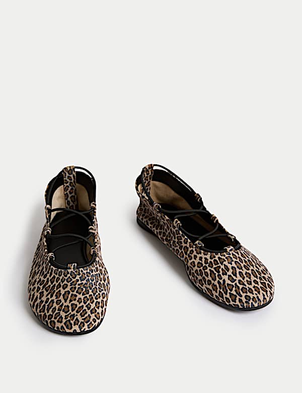 Leather Leopard Print Strappy Flat Pumps - NL