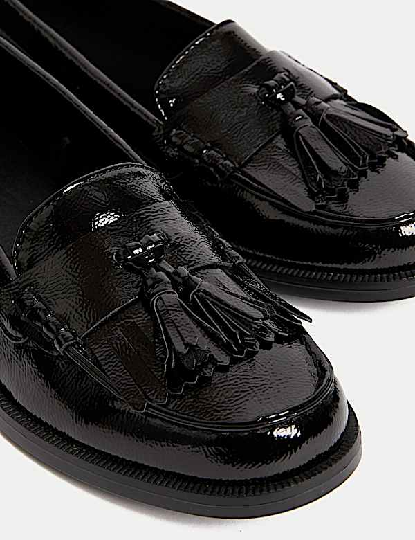 Patent Tassel Slip On Flat Loafers - UA
