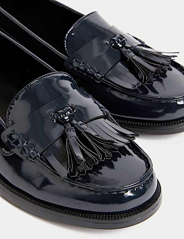 Patent Tassel Slip On Flat Loafers - UA
