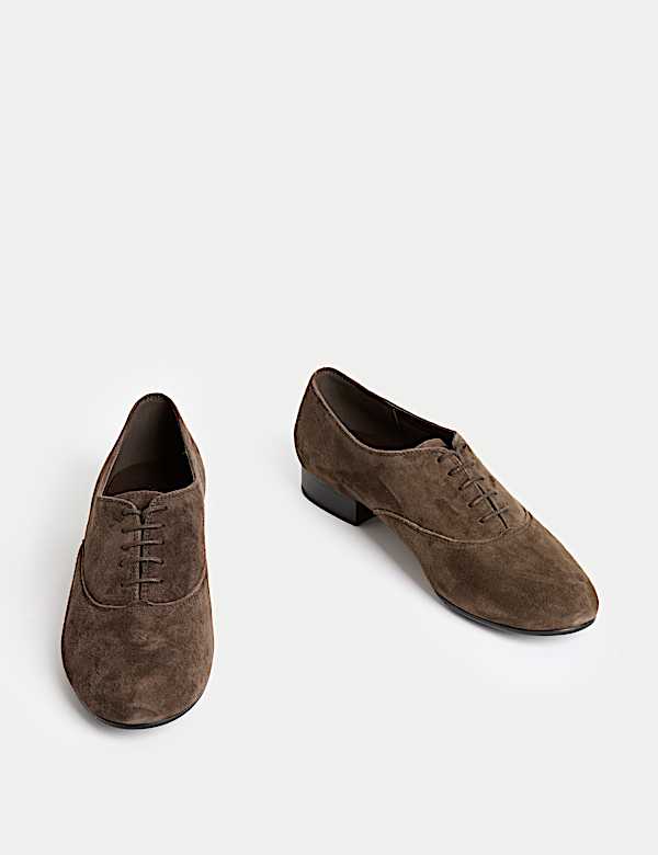 Suede Lace Up Block Heel Shoes - CA