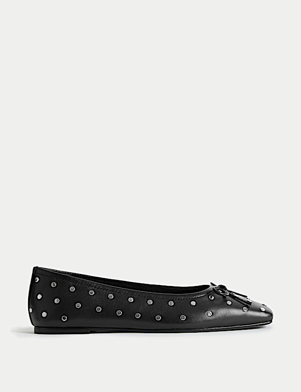 Leather Studded Square Toe Ballet Pump - KG