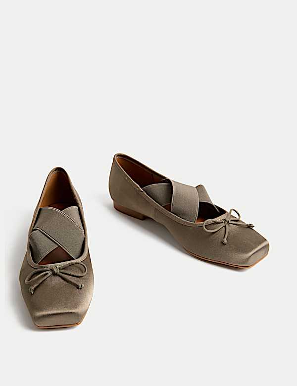 נעלי בלרינה שטוחות מסטן עם רצועות - IL