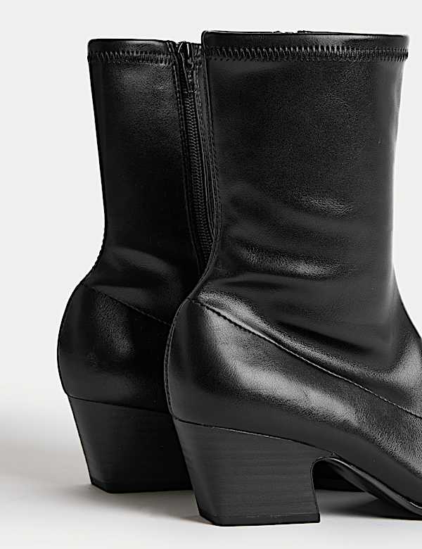 Block Heel Chisel Toe Sock Boots - BN