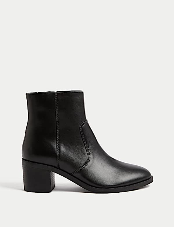 Wide Fit Leather Block Heel Ankle Boots - US