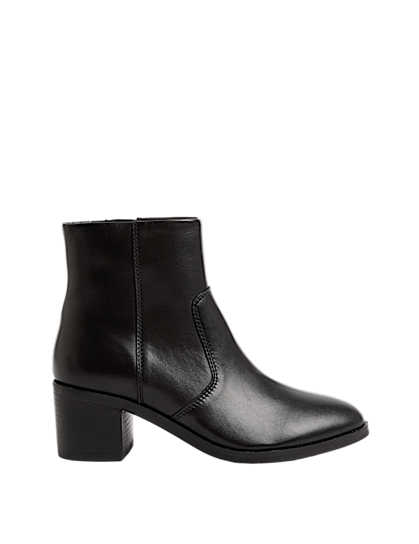 Leather Block Heel Ankle Boots