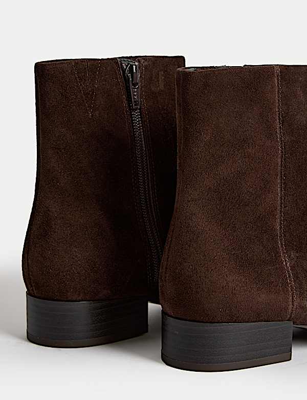 Suede Block Heel Ankle Boots - SK