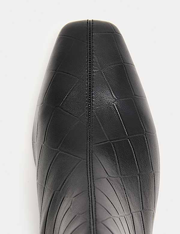 Leather Croc Block Heel Chisel Toe Ankle Boots - VN