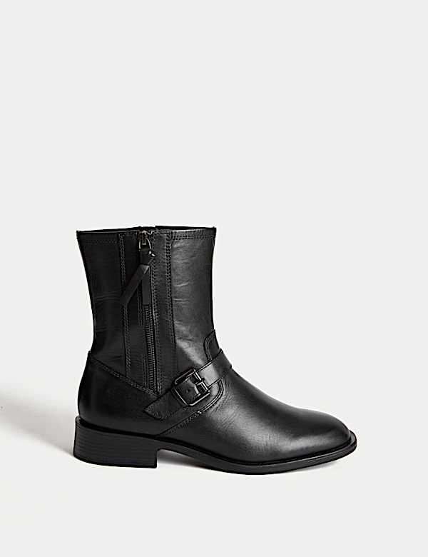 Leather Buckle Ankle Boots - AU