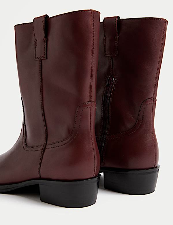 Bottines en cuir à talons carrés et bout fuselé - FR