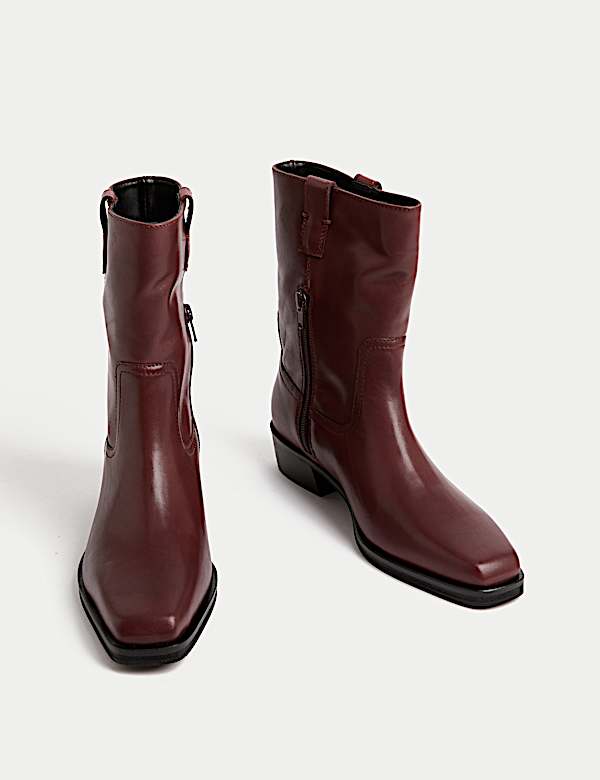 Bottines en cuir à talons carrés et bout fuselé - FR