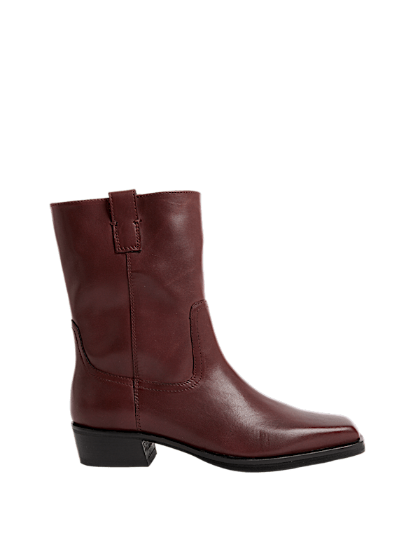 Leather Block Heel Chisel Toe Ankle Boots