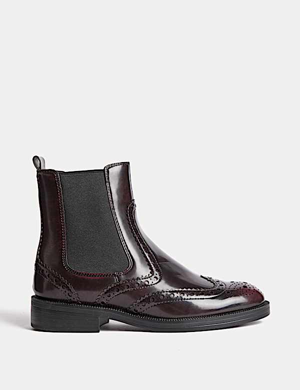 Chelsea Brogue Detail Block Heel Ankle Boots - US