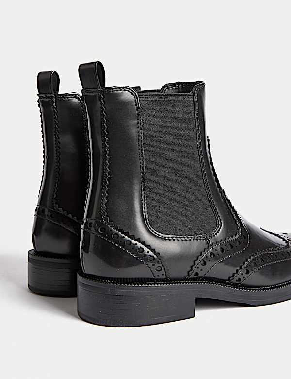 Chelsea Brogue Detail Block Heel Ankle Boots - AT