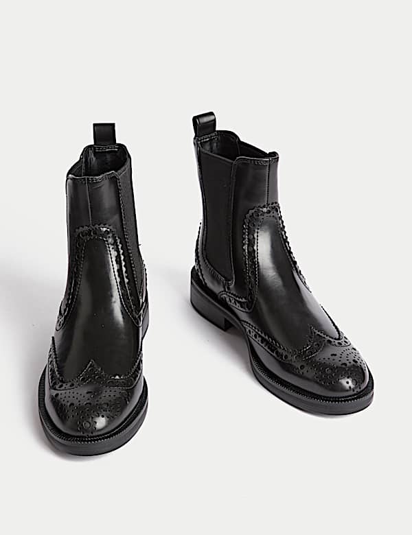 Chelsea Brogue Detail Block Heel Ankle Boots - AT