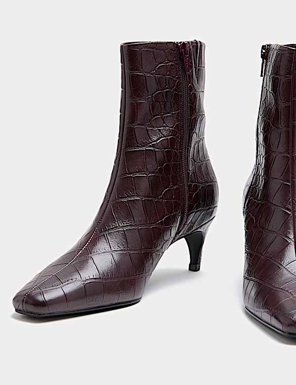 Bottines en cuir croc à bout ciselé et talons bobine - FR