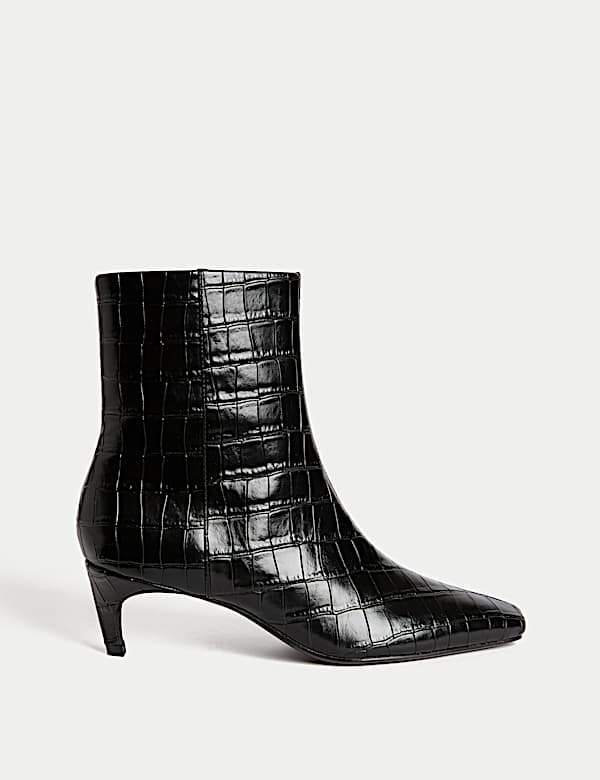 Croc Chisel Toe Kitten Heel Ankle Boots - US