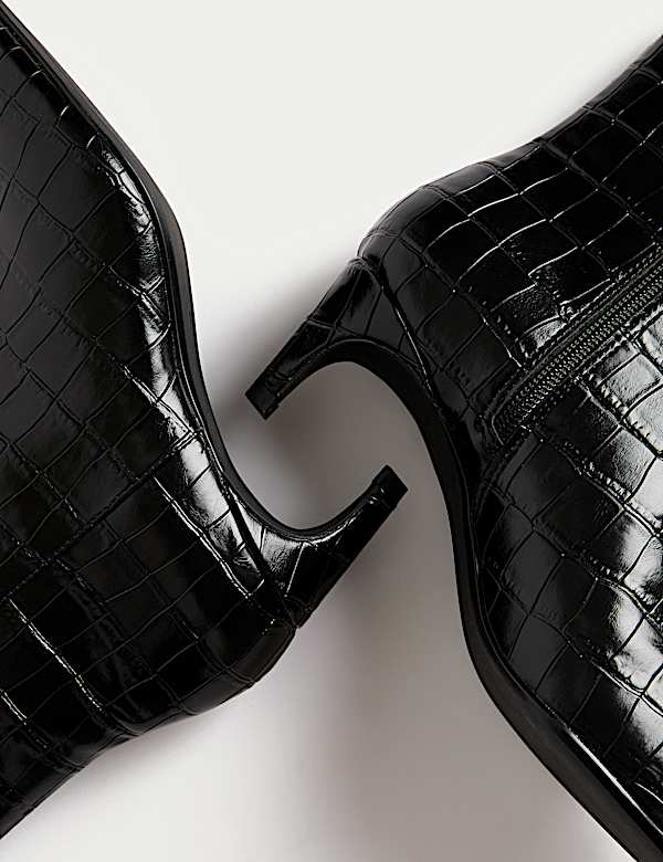 Botines de cocodrilo con puntera cincelada y tacón kitten - ES