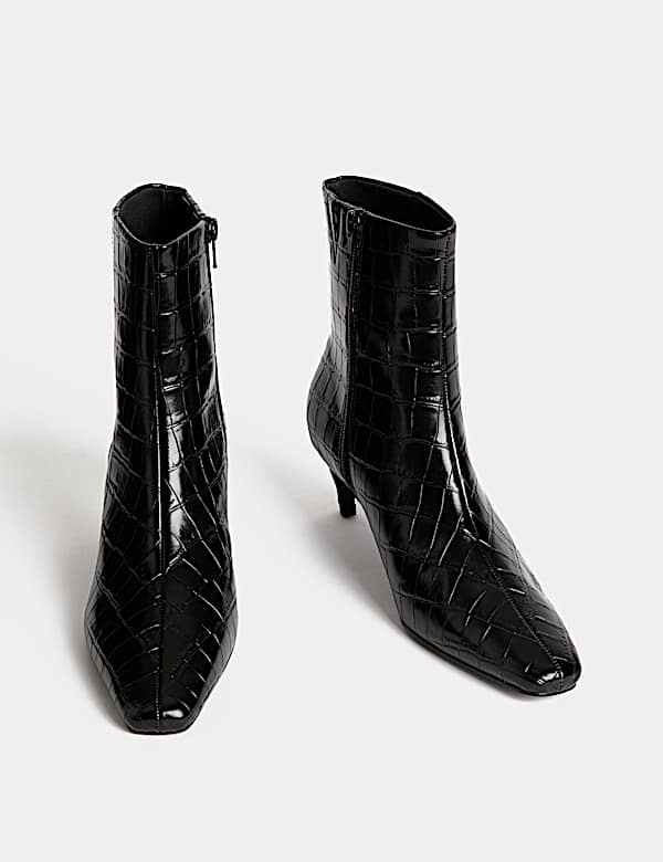 Botines de cocodrilo con puntera cincelada y tacón kitten - ES