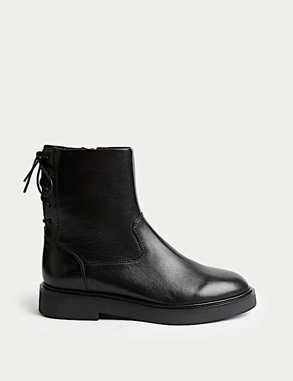 Leather Block Heel Ankle Boots - US
