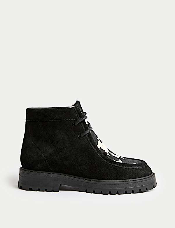 Suede Block Heel Ankle Boots - CZ