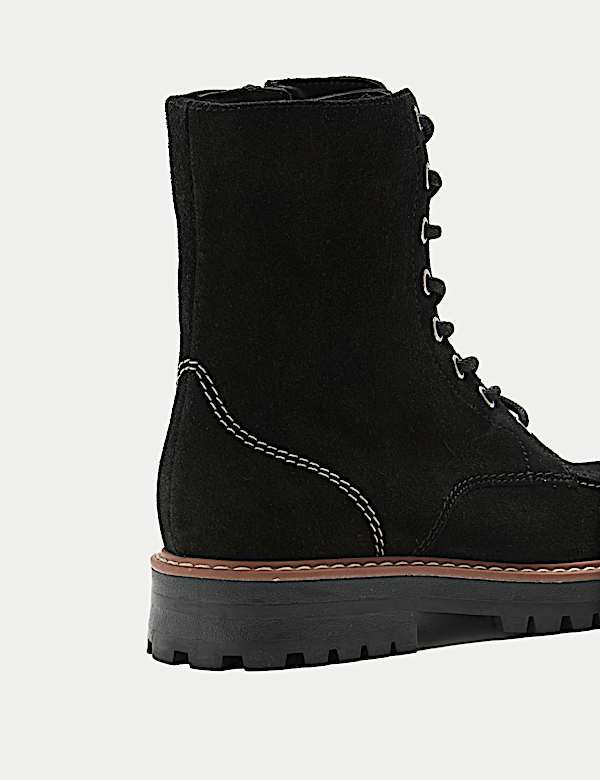 Suede Block Heel Ankle Boots - JP