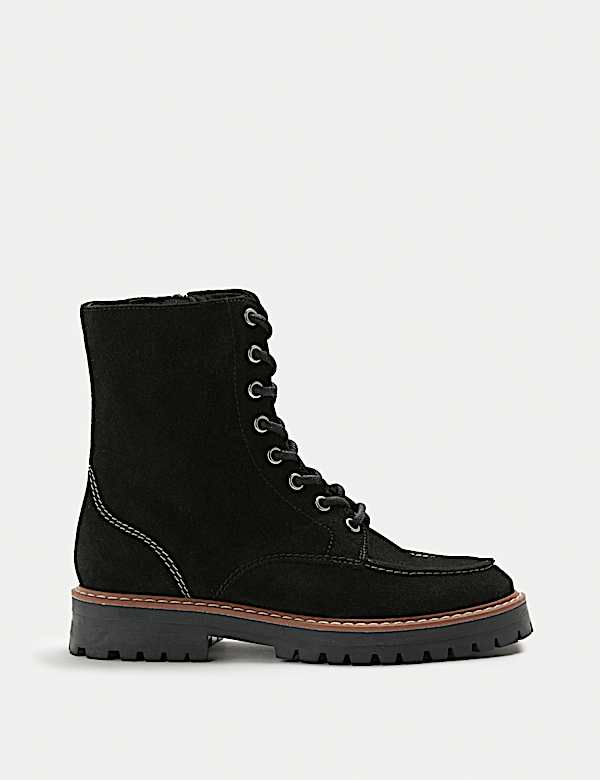 Suede Block Heel Ankle Boots - JP