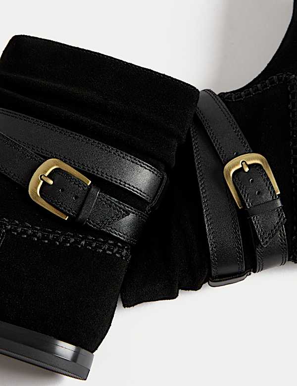 Suede Ruched Flat Ankle Boots - CA