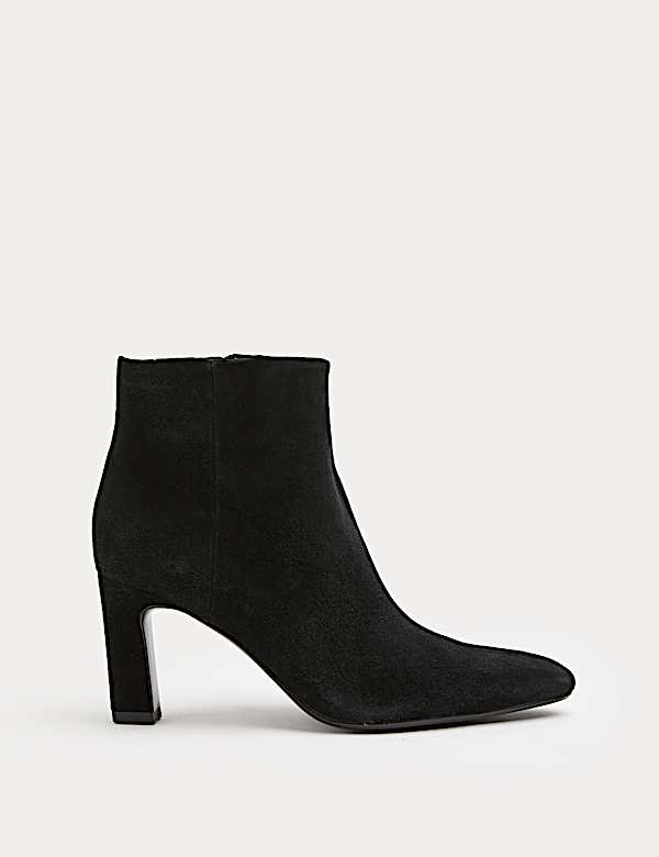 Suede Block Heel Pointed Ankle Boots - NZ